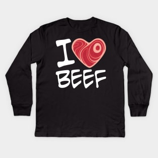 I Love Beef - White Text Version Kids Long Sleeve T-Shirt